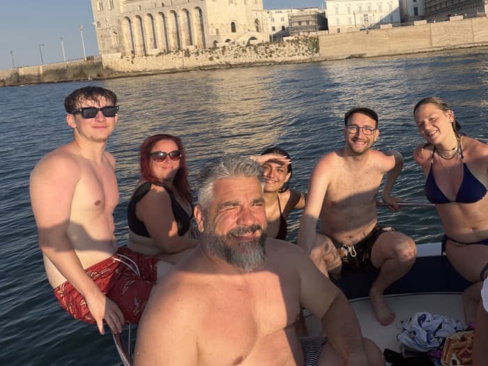 Trani Sunset Aperitif on a Boat with a Swim Stop, Cathedral, Trabucco Castle, Monastery