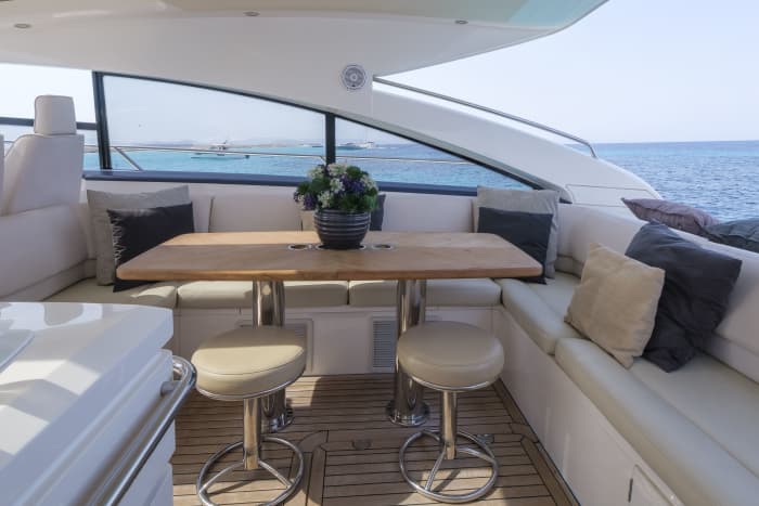 Princess V53 All inclusive, fuel, skipper, route to Formentera Illetas with a fixed price and no worries.