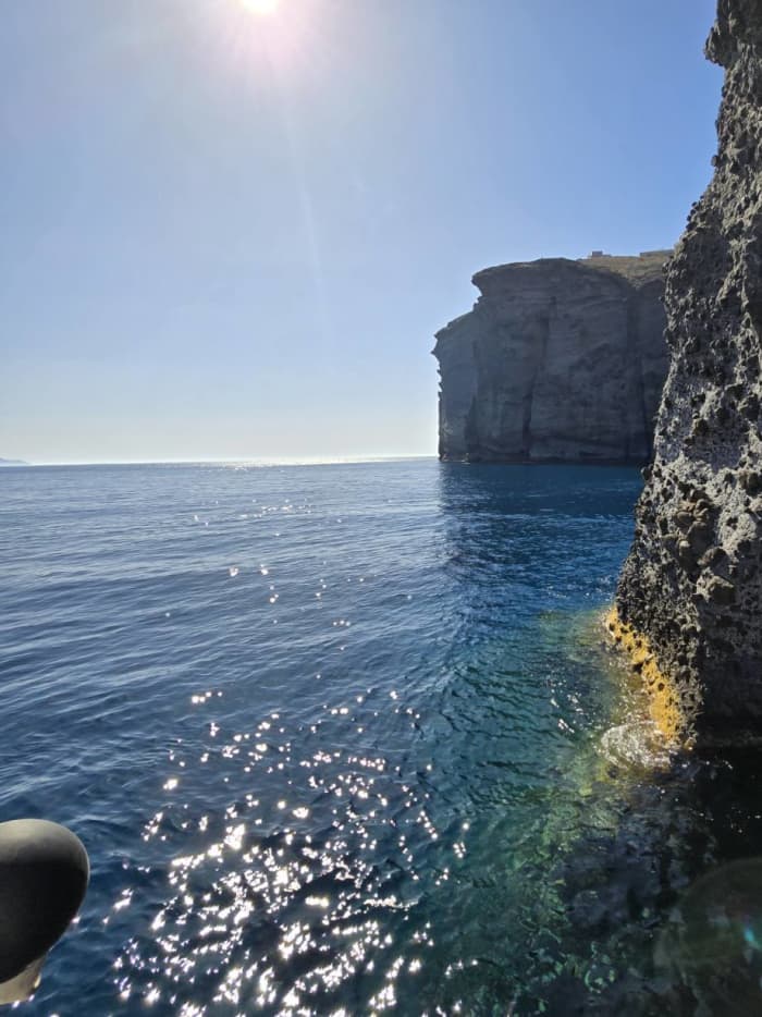 Bali 4.1: Santorini Morning Magic: Catamaran Cruise to Red Beach, White Beach, Volcano & More!