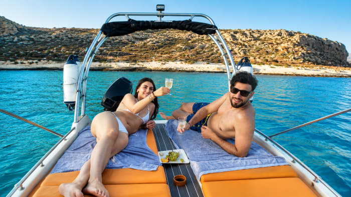 Falasarna & Balos Lagoon: Private 8h Luxury Boat Tour from Kissamos Port - 9 Pax.