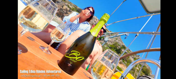 Rhodes Private Luxury All-Day Sailing Cruise – Gourmet MediterAsian Lunch & Deluxe Dinner, Cocktails & Champagne