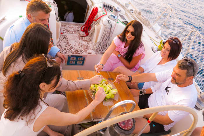 Rhodes Private Luxury Sailing Yacht – Sunset Cocktails, Champagne, Fresh Seasonal Fruits & Vietnamese Artisanal Snacks