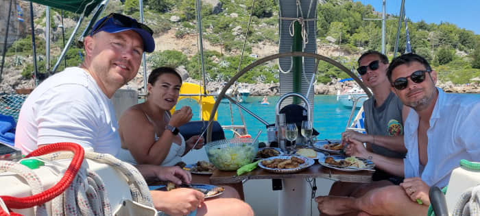 Rhodes Private Luxury Sailing Yacht Experience – Sail to Stunning Islands with Gourmet MediterAsian Lunch, Champagne & Cocktails and Premium wines