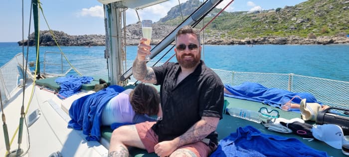 Rhodes Private Luxury Sailing Yacht Experience – Sail to Stunning Islands with Gourmet MediterAsian Lunch, Champagne & Cocktails and Premium wines