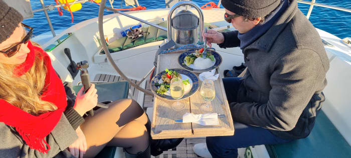 Rhodes Private Luxury All-Day Sailing Cruise – Gourmet MediterAsian Lunch & Deluxe Dinner, Cocktails & Champagne