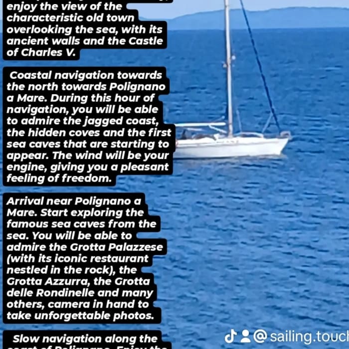 Genießen Sie einen Tag auf See in Monopoli an Bord eines Segelboots