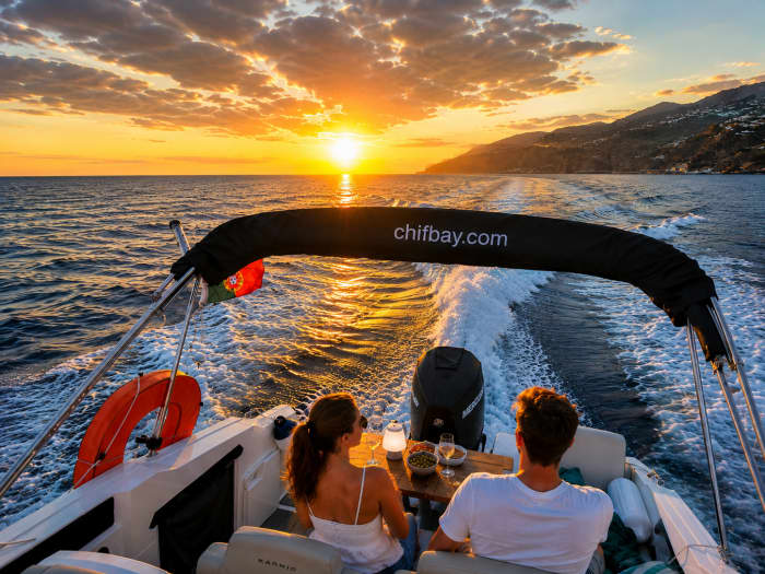 Private Bootsfahrt bei Sonnenuntergang auf Madeira: Goldene Küste und Cabo Girão