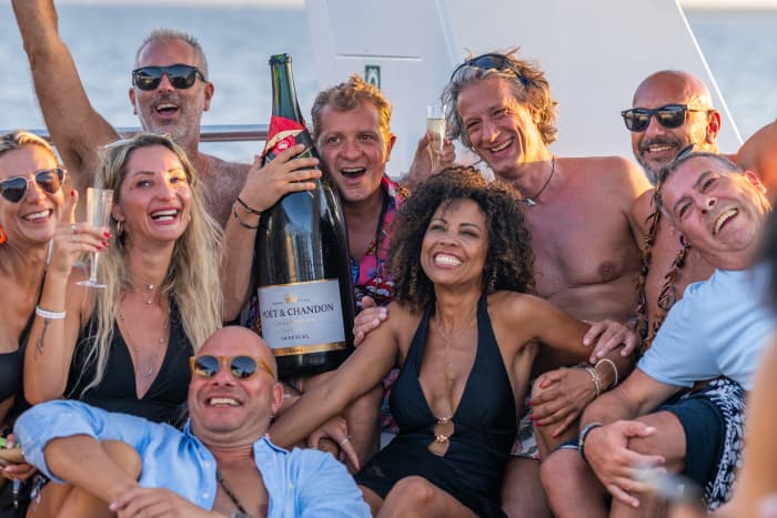 Full-Day Private Charter aboard a Floating Beach Club Catamaran · Ibiza & Formentera