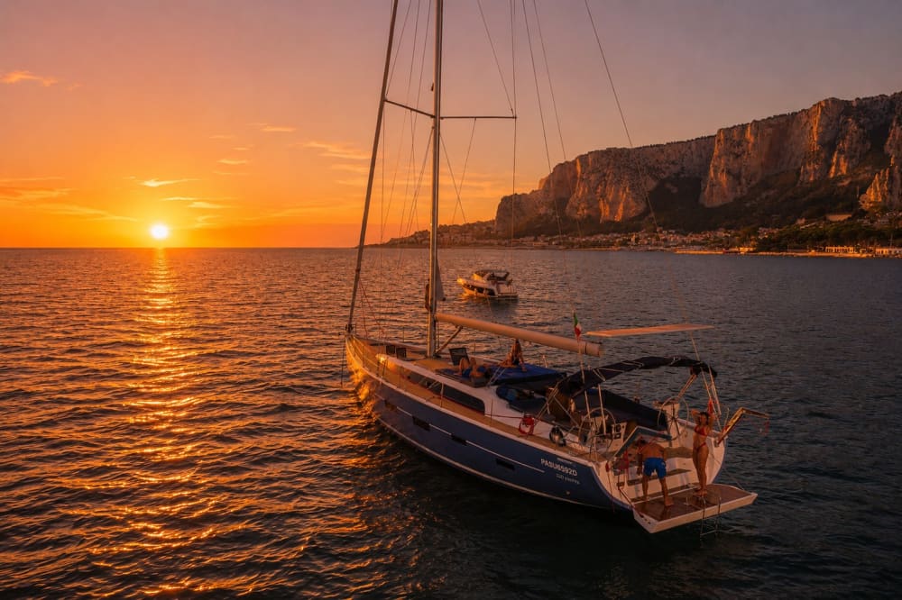 Apéritif au coucher du soleil à la Villa Igiea - Quatre heures de navigation le long de la côte de Palerme