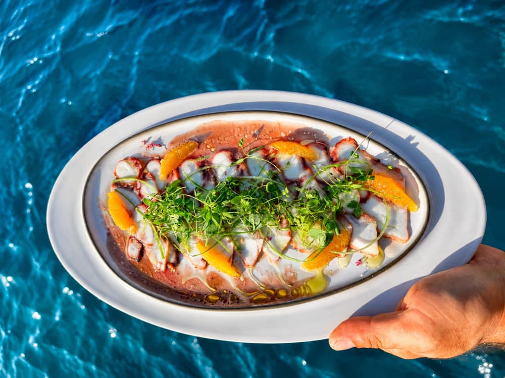 Croisière privée d'une journée en catamaran à Paros et Antiparos avec dégustation des plats signatures du chef 4