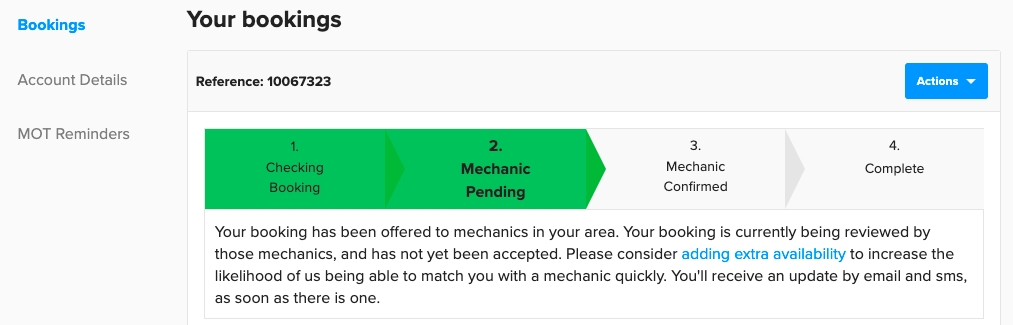 Open - awaiting mechanic to accept