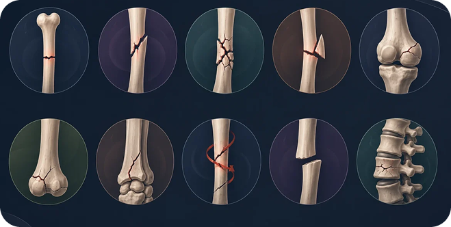 Illustration of common bone fracture types