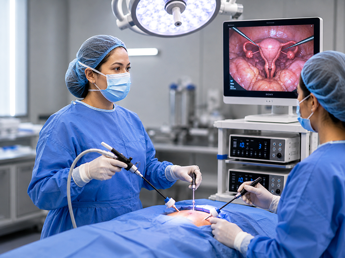 Advanced laparoscopic surgery in progress