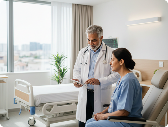 Doctors consulting with a patient at Tanish Multispeciality Hospital