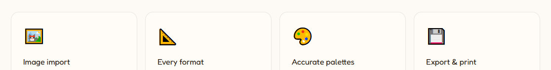 Some descriptions on a cross-stitch website that use emojis as icons.