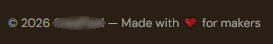 A cross-stitch website with 'Made with ❤ for makers' in the footer.