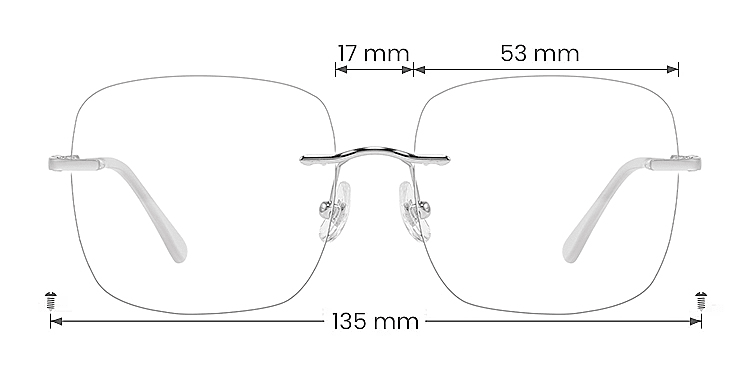 Pure silver   Metal  Eyeglasses, size view