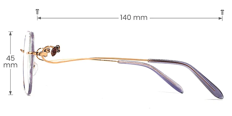 Grey Purple lavender   Metal  Eyeglasses, size view