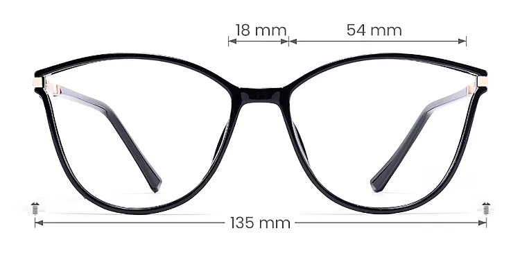 Darleen black   Plastic  Eyeglasses, size view