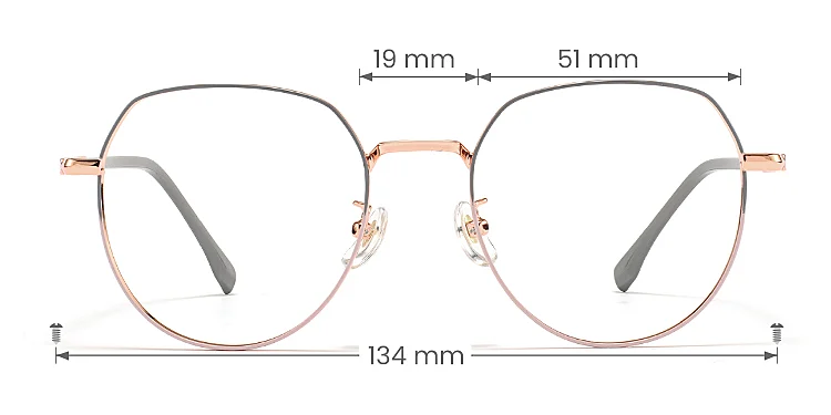 Barbara grey pink   Metal  Eyeglasses, size view