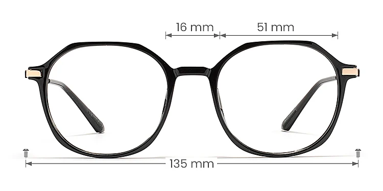 Joan black   TR90  Eyeglasses, size view