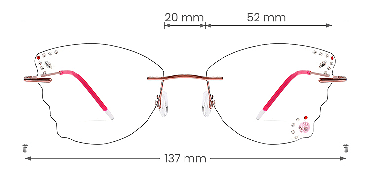 Clear Butterfly red rose gold   Metal  Eyeglasses, size view