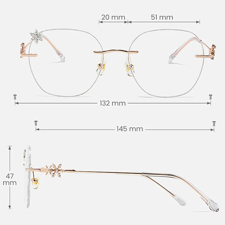 Snow silver   Metal  Eyeglasses, size view