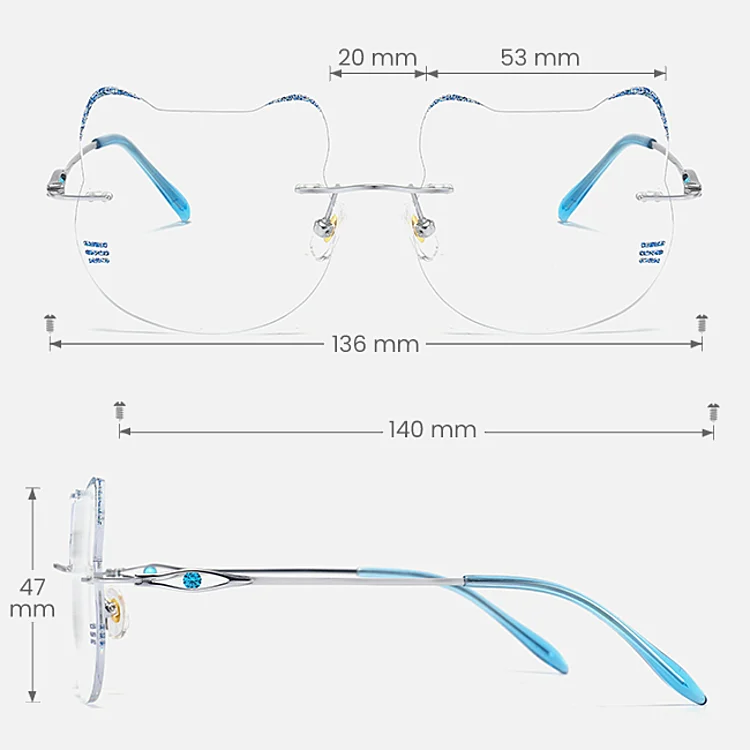 Kitty blue   Titanium  Eyeglasses, size view
