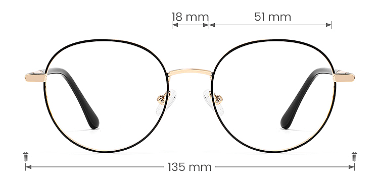 Muriel black gold   Metal  Eyeglasses, size view