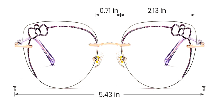Kitty purple   Metal  Eyeglasses, size view