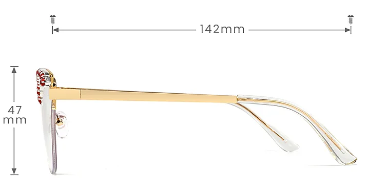 Morning red diamond   Metal  Eyeglasses, size view