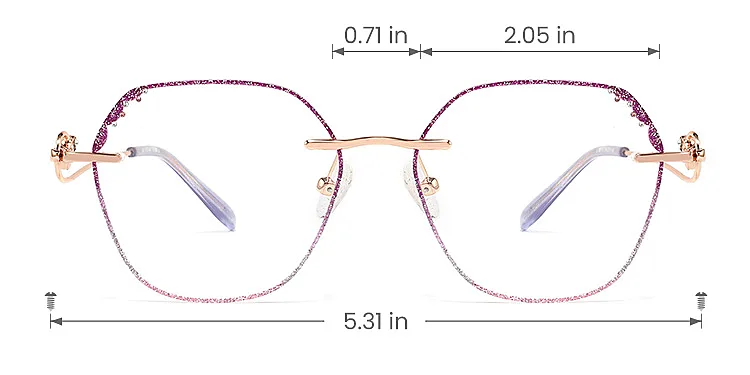 Grey Purple purple pink   Metal  Eyeglasses, size view