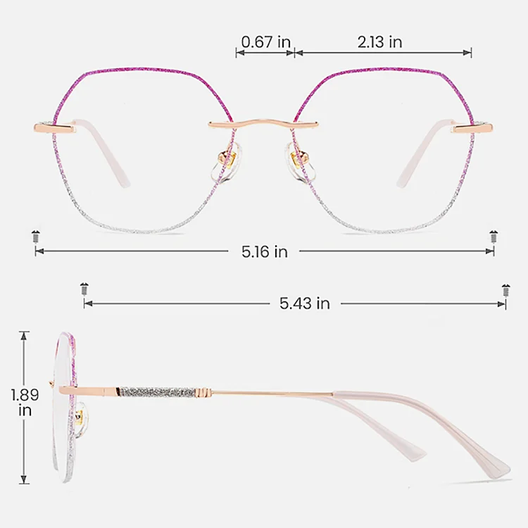 Gem purple silver   Metal  Eyeglasses, size view