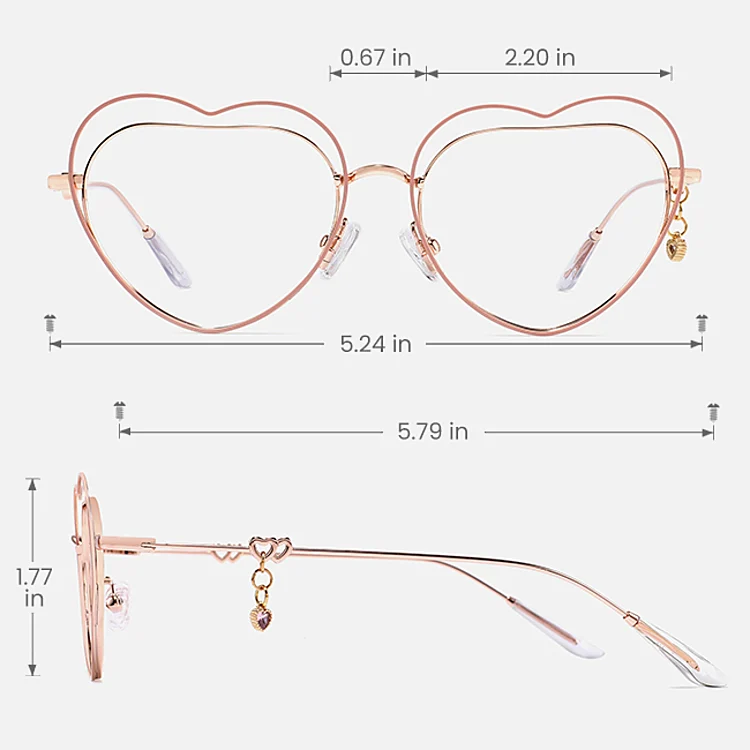 Heart pink rose gold   Metal  Eyeglasses, size view