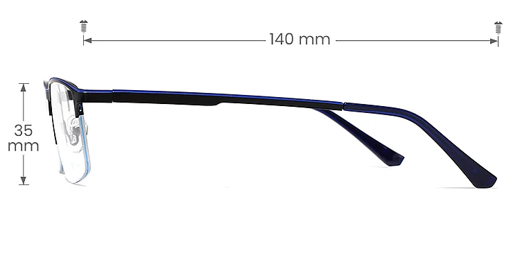 Gary black blue   Metal  Eyeglasses, size view
