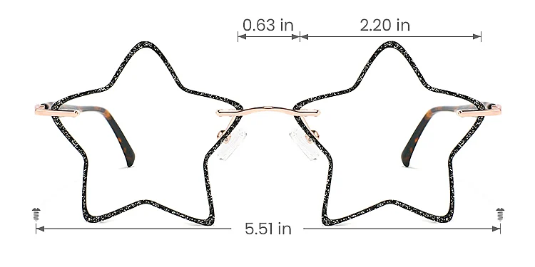 5 Stars shiny black   Metal  Eyeglasses, size view