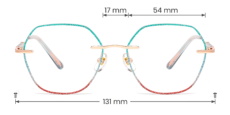Gem green red   Metal  Eyeglasses, size view