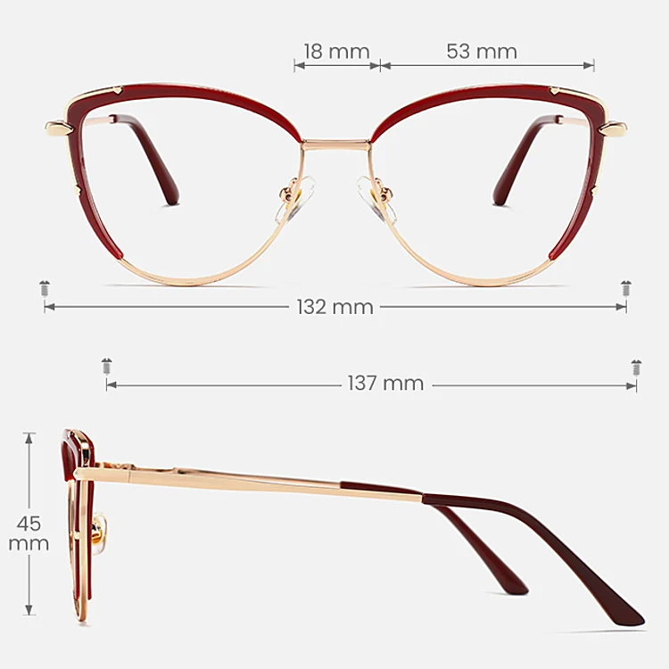 Chiara red   Metal  Eyeglasses, size view