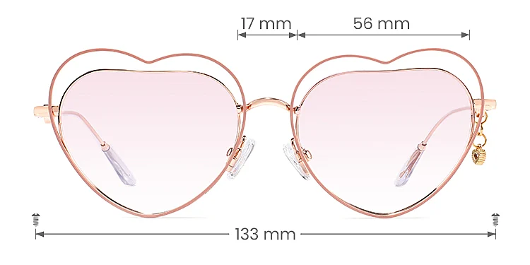 Heart pink rose gold   Metal  Sunglasses, size view