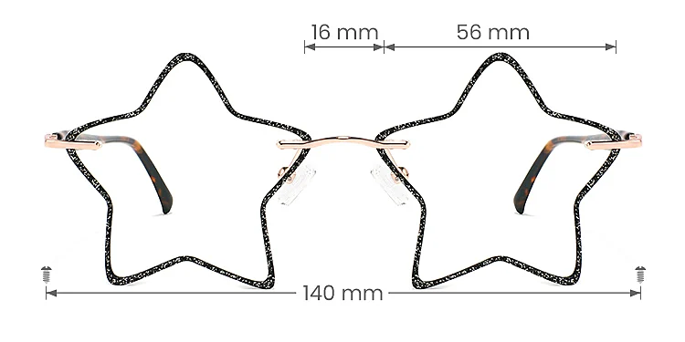 5 Stars shiny black   Metal  Eyeglasses, size view