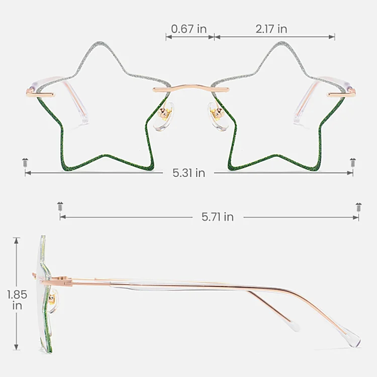 5 Stars silver green   Metal  Eyeglasses, size view