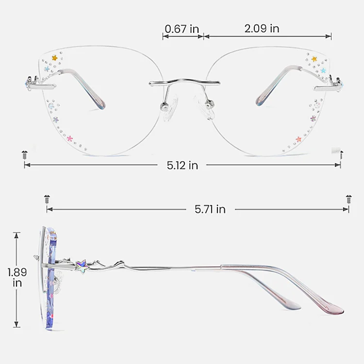 Twinkling Star silver green pink   Metal  Eyeglasses, size view