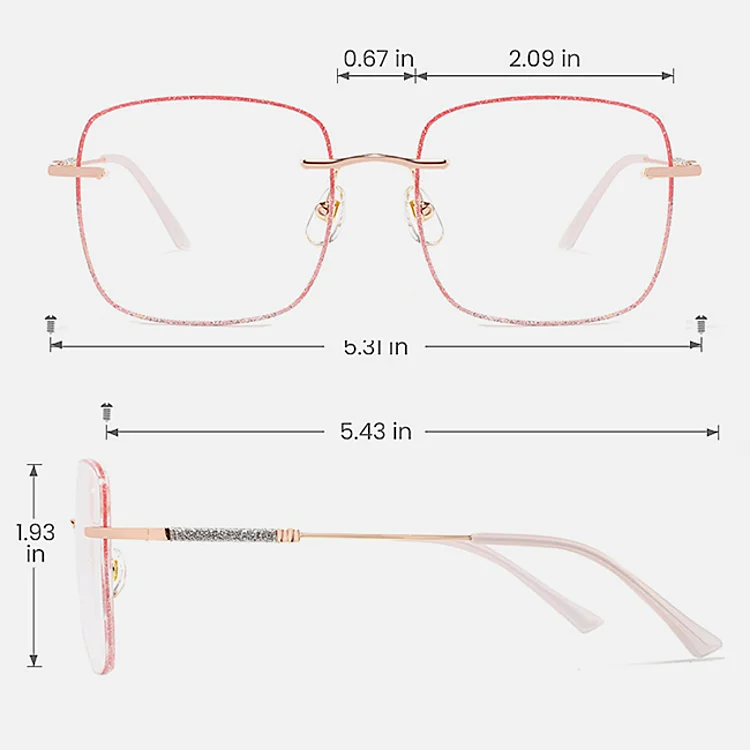 Sparkle gradient pink   Metal  Eyeglasses, size view