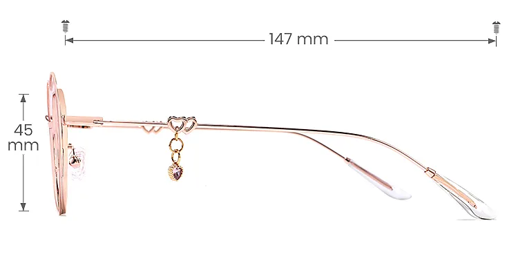 Heart pink rose gold   Metal  Sunglasses, size view