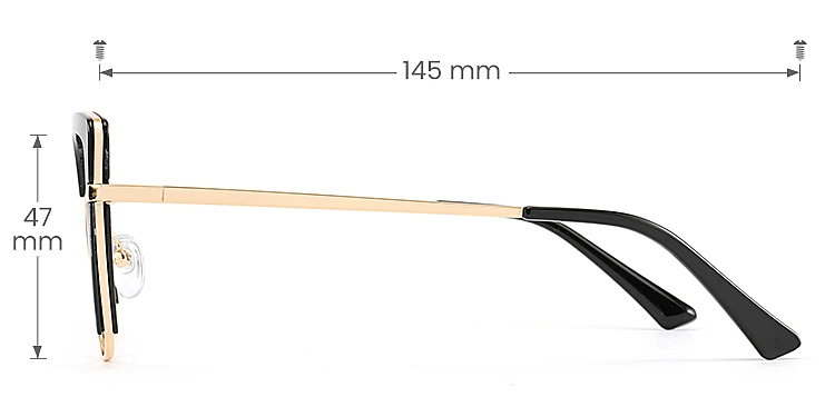 Falisha black gold   Plastic  Eyeglasses, size view