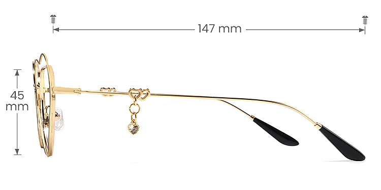 Heart black gold   Metal  Eyeglasses, size view