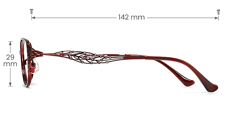 Leaf red   Metal  Eyeglasses, size view