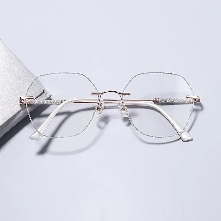 Gem Rose Gold Silver Polygon Eyeglasses CliCliMe