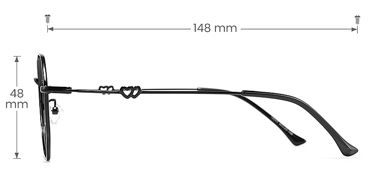 Megan black   Metal  Eyeglasses, size view