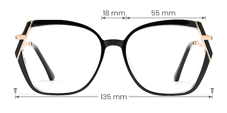 Meral black   TR90  Eyeglasses, size view